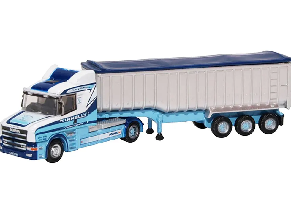 Scania T-Cab Truck RHD (Right Hand Drive) with Covered Dump Trailer "Tinnelly" White with Blue Graphics 1/148 (N) Scale Diecast Model Car by Oxford Diecast