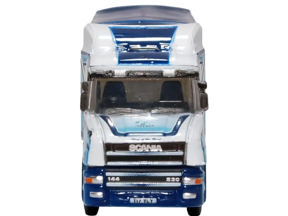 Scania T-Cab Truck RHD (Right Hand Drive) with Covered Dump Trailer "Tinnelly" White with Blue Graphics 1/148 (N) Scale Diecast Model Car by Oxford Diecast