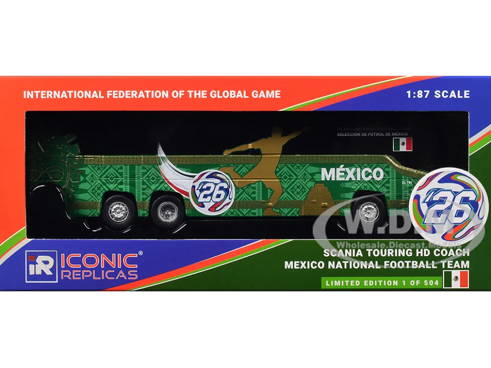 Scania Touring HD Coach Bus "Mexico National Football Team" Green with Graphics "International Federation of the Global Game" Series Limited Edition to 504 pieces Worldwide 1/87 (HO) Diecast Model by Iconic Replicas