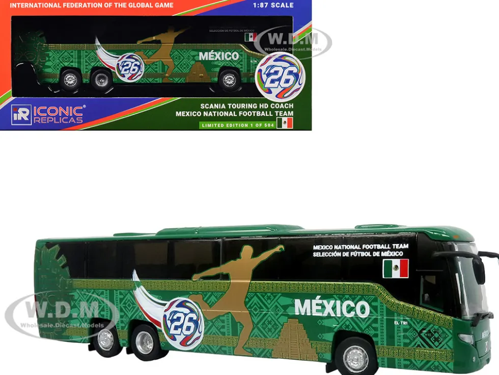 Scania Touring HD Coach Bus "Mexico National Football Team" Green with Graphics "International Federation of the Global Game" Series Limited Edition to 504 pieces Worldwide 1/87 (HO) Diecast Model by Iconic Replicas