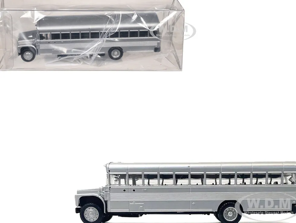 School Bus Silver Metallic 1/87 (HO) Plastic Model by Promotex