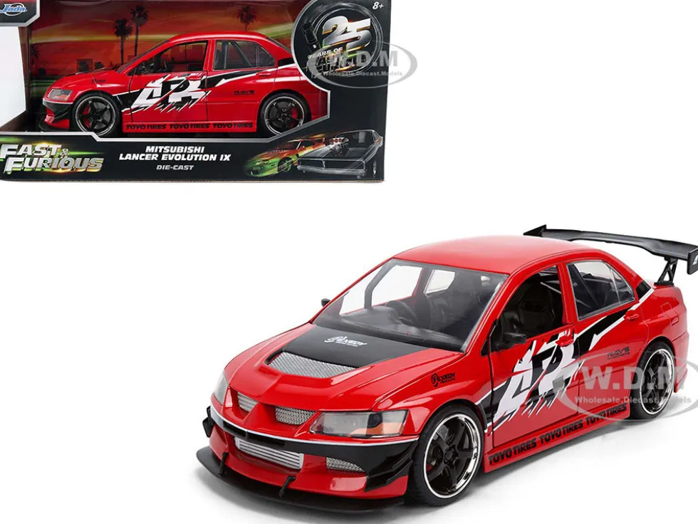 Sean's Mitsubishi Lancer Evolution IX RHD (Right Hand Drive) Red with Graphics "The Fast and the Furious: Tokyo Drift" (2006) Movie "Fast & Furious 25 Years" Series 1/24 Diecast Model Car by Jada