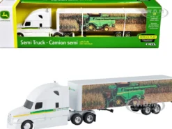Semi Truck with Trailer "John Deere" White with Green Stripes "Replica Play" 1/64 Diecast Model by ERTL TOMY
