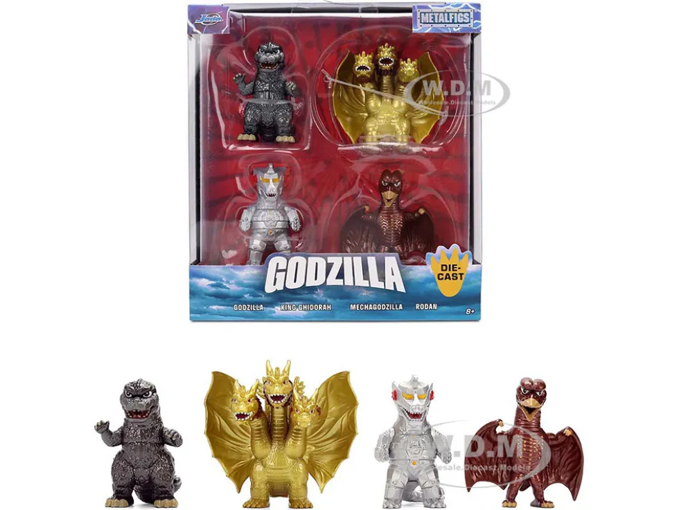 Set of 4 Diecast Figures "Godzilla" Franchise "Metalfigs" Series by Jada