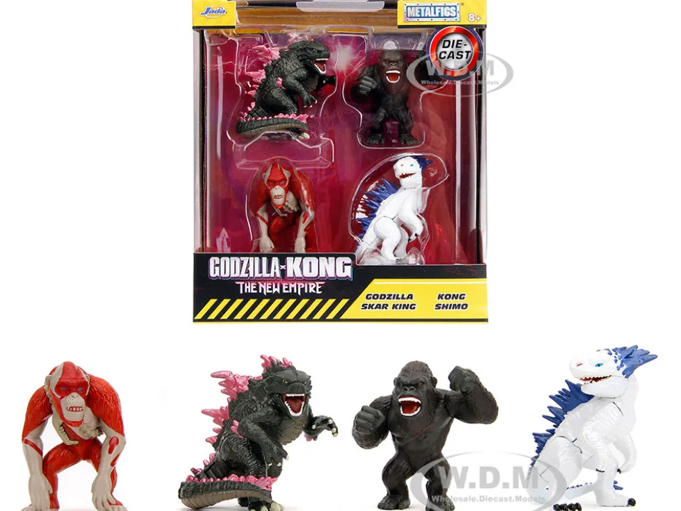 Set of 4 Diecast Figures Godzilla x Kong The New Empire 2024 Movie Metalfigs Series Diecast Models Jada 34989