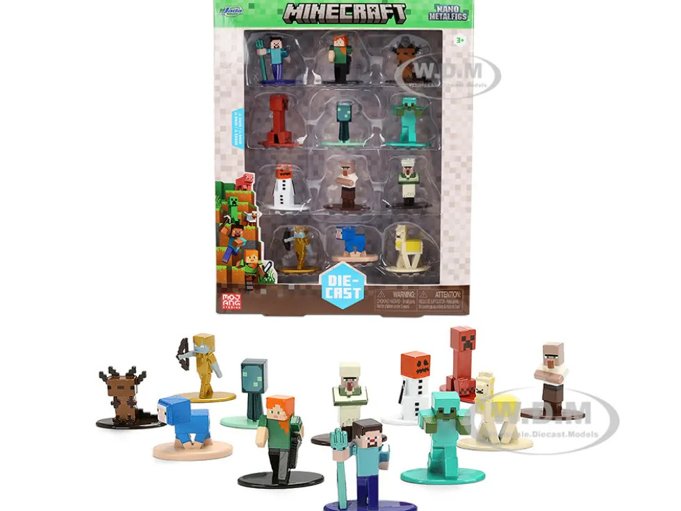 Set of 12 Diecast Figures "Minecraft" Video Game "Nano Metalfigs" Series Diecast Models by Jada