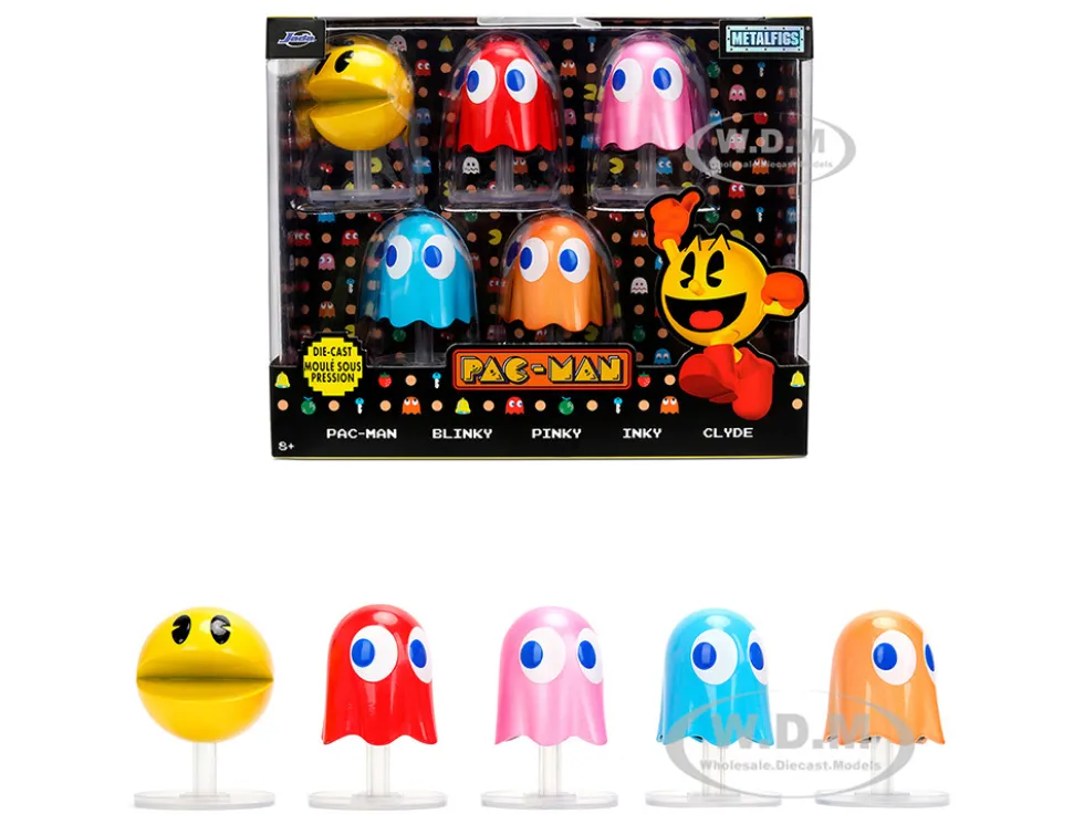 Set of 5 Diecast Figures "Pac-Man" (1980) Video Game "Metalfigs" Series Diecast Models by Jada