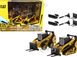 Set of 2 pieces CAT Caterpillar 272D2 Skid Steer Loader CAT Caterpillar 297D2 Compact Track Loader Accessories 1/64 Diecast Models Diecast Masters 85693