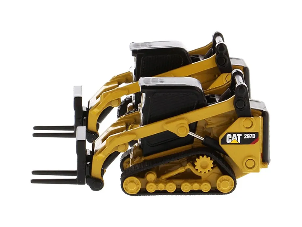 Set of 2 pieces CAT Caterpillar 272D2 Skid Steer Loader CAT Caterpillar 297D2 Compact Track Loader Accessories 1/64 Diecast Models Diecast Masters 85693