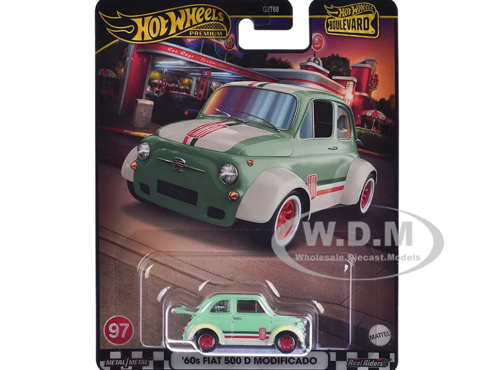 1960's Fiat 500 D Modificado Light Green with Stripes "Boulevard" Series Diecast Model Car by Hot Wheels