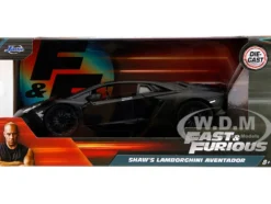 Shaw's Lamborghini Aventador Matt Black "Furious 7" (2015) Movie "Fast & Furious" Series 1/24 Diecast Model Car by Jada
