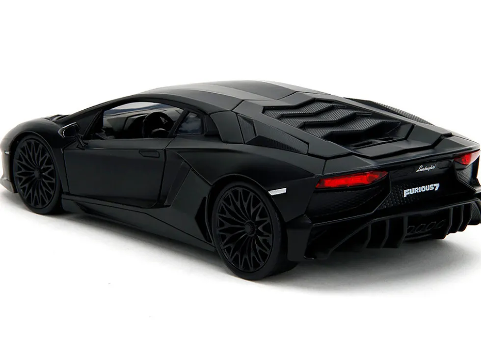 Shaw's Lamborghini Aventador Matt Black "Furious 7" (2015) Movie "Fast & Furious" Series 1/24 Diecast Model Car by Jada