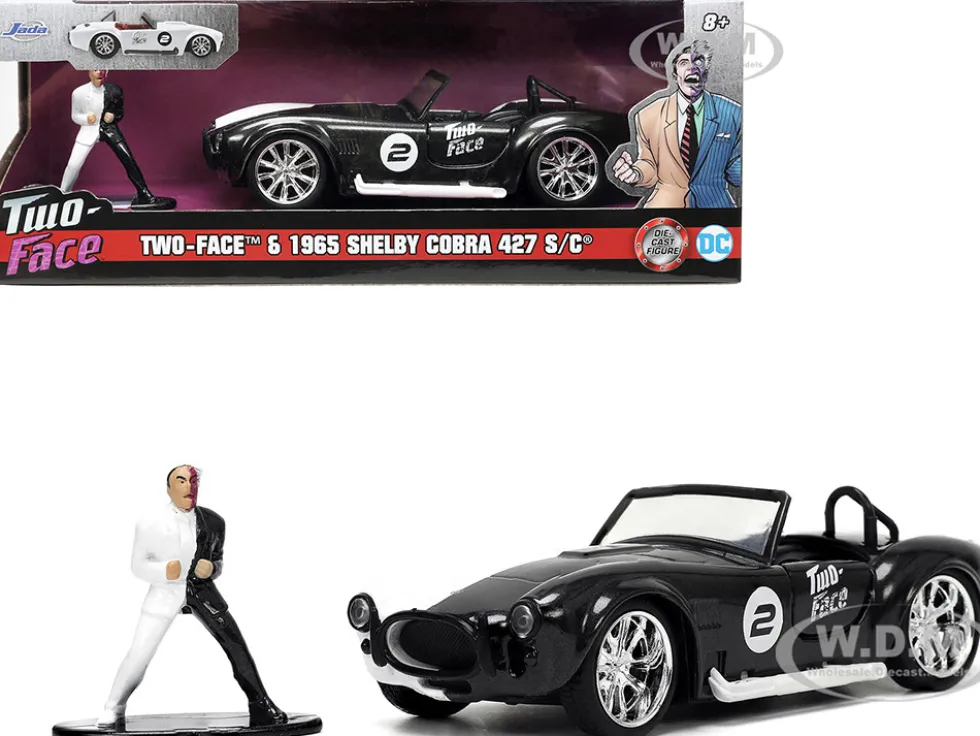 1965 Shelby Cobra 427 S/C #2 Black Metallic White Harvey Two-Face Diecast Figure Batman Hollywood Rides Series 1/32 Diecast Model Car Jada 33091
