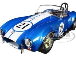 Shelby Cobra 427 S/C #21 Blue Metallic White Stripes 1/18 Diecast Model Car Shelby Collectibles SC112