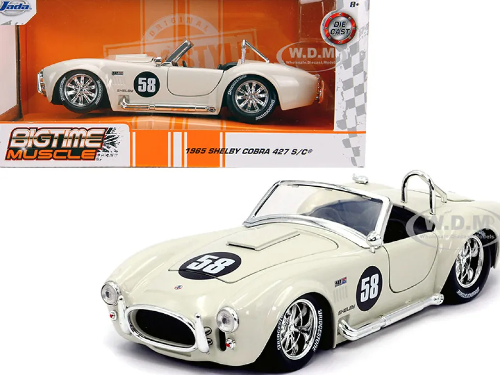 1965 Shelby Cobra 427 S/C #58 Cream Bigtime Muscle 1/24 Diecast Model Car Jada 31864