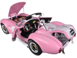 1965 Shelby Cobra 427 S/C Pink With Printed Carroll Shelby Signature On The Trunk 1/18 Diecast Car Model Shelby Collectibles 114