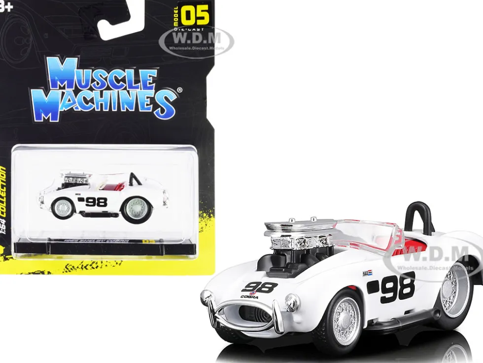 1964 Shelby Cobra #98 White Red Interior 1/64 Diecast Model Car Muscle Machines 15551