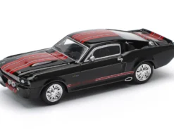 Shelby Mustang GT500 Dark Chrome with Red Stripes 1/64 Diecast Model Car by Pop Race