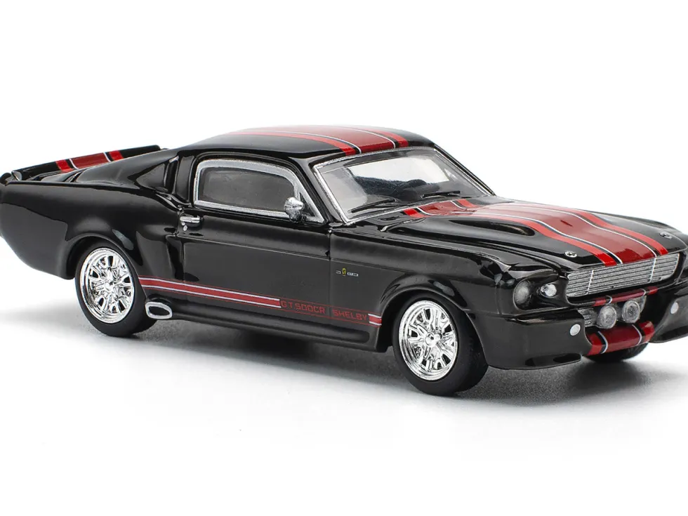Shelby Mustang GT500 Dark Chrome with Red Stripes 1/64 Diecast Model Car by Pop Race