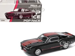 Shelby Mustang GT500 Dark Chrome with Red Stripes 1/64 Diecast Model Car by Pop Race