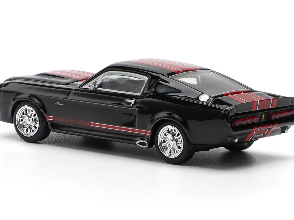 Shelby Mustang GT500 Dark Chrome with Red Stripes 1/64 Diecast Model Car by Pop Race