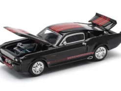 Shelby Mustang GT500 Dark Chrome with Red Stripes 1/64 Diecast Model Car by Pop Race