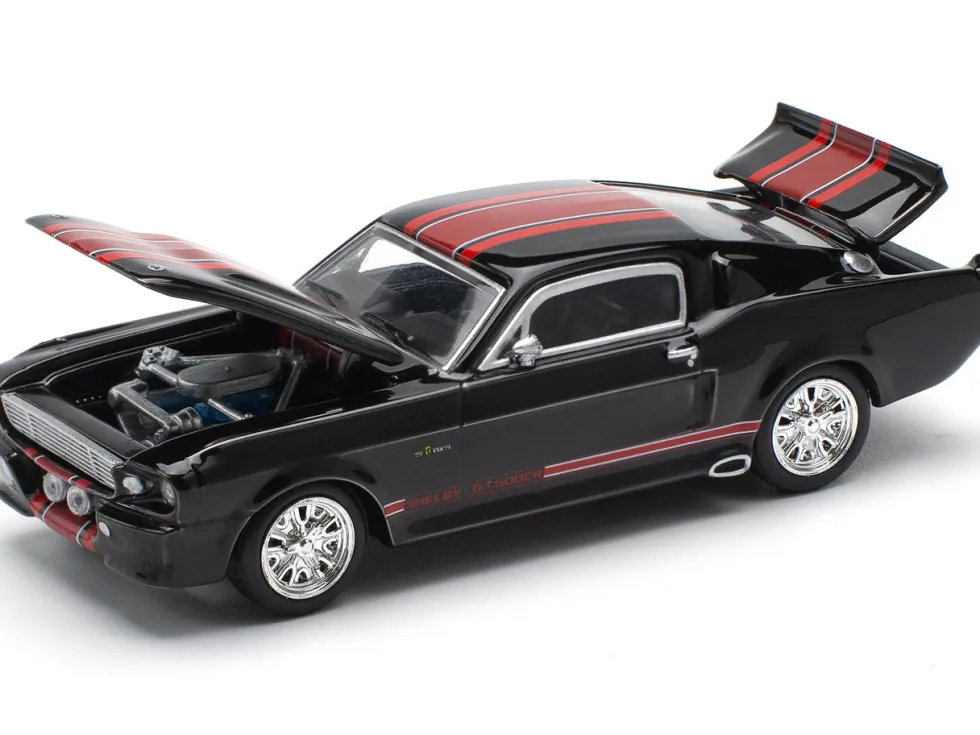 Shelby Mustang GT500 Dark Chrome with Red Stripes 1/64 Diecast Model Car by Pop Race