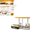 Shell Gas Station Playset with Volvo Oil Tanker and Volvo Tow Truck Diorama Set