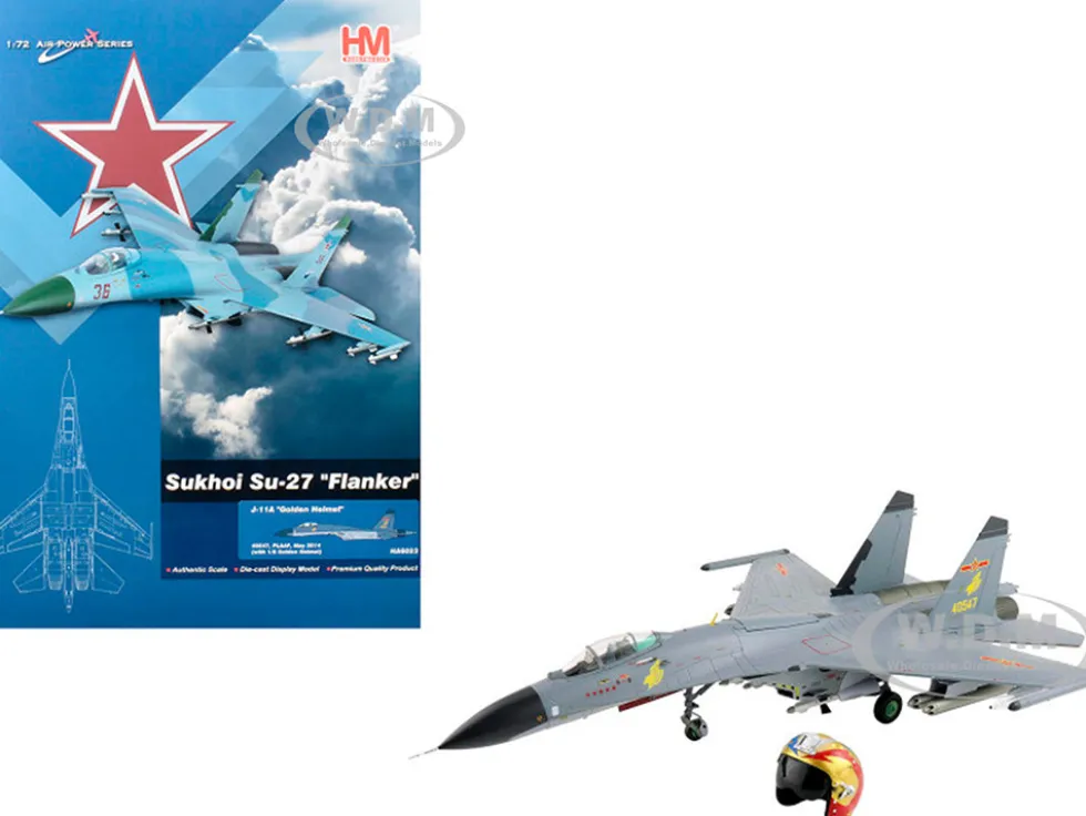 Shenyang J-11A Fighter Aircraft "40547, Golden Helmet" (2014) People's Liberation Army Air Force with 1/8 Scale Golden Helmet "Air Power Series" 1/72 Diecast Model by Hobby Master