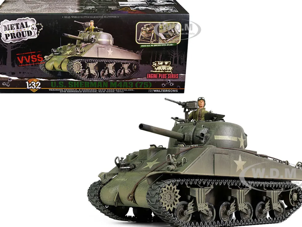 Sherman M4A3 75 Medium Tank U.S. Training vehicle C Company 10th Tank Battalion 5th Armored Division New York 1943 Engine Plus Series 1/32 Diecast Model Metal Proud MP-912131A