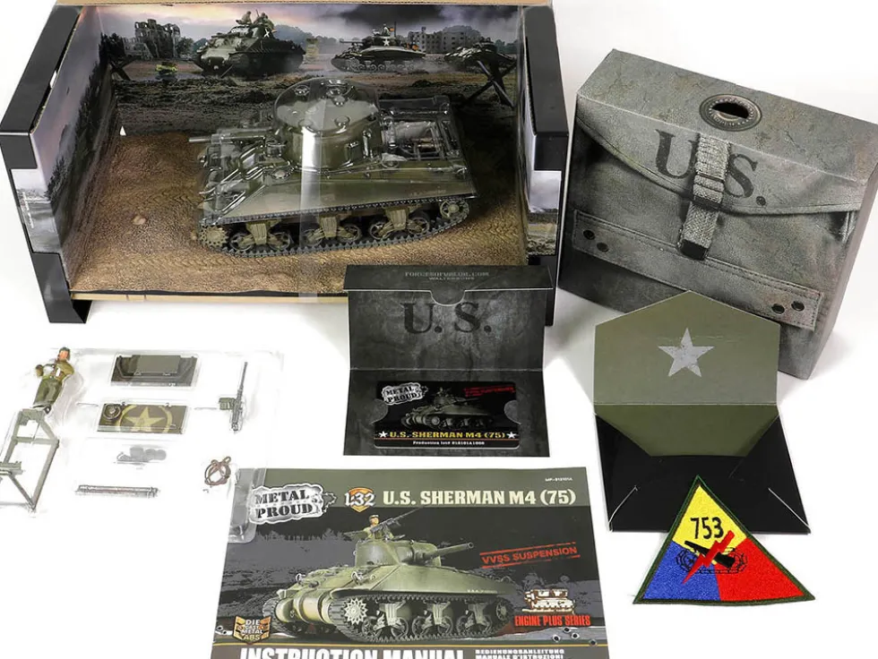 Sherman M4 75 Medium Tank U.S. 753th Tank Battalion Gustav Line Italy 1944 Engine Plus Series 1/32 Diecast Model Metal Proud MP-912101A