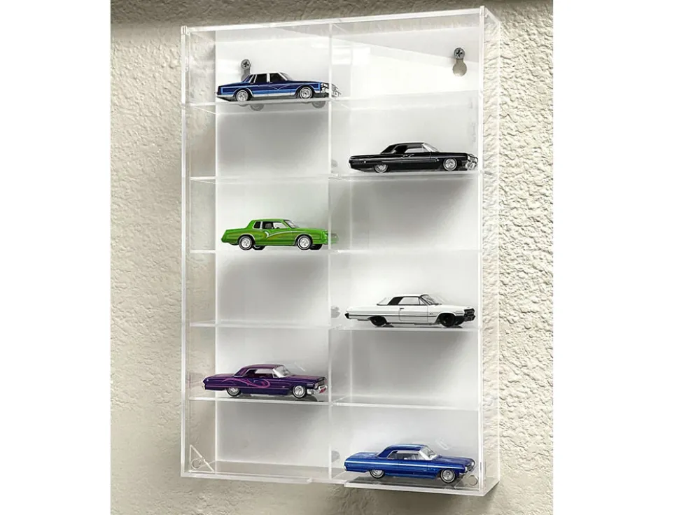 Showcase 12 Car Display Case Wall Mount White Back Panel Mijo Exclusives 1/64 Scale Models MJ08012WH