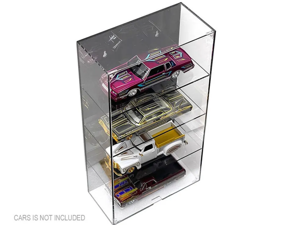 Showcase 4 Car Display Case Wall Mount with Black Back Panel Mijo Exclusives for 1/24 1/25 Scale Models MJ1019BK