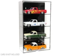 Showcase 4 Car Display Case Wall Mount with Black Back Panel Mijo Exclusives for 1/24 1/25 Scale Models MJ1019BK
