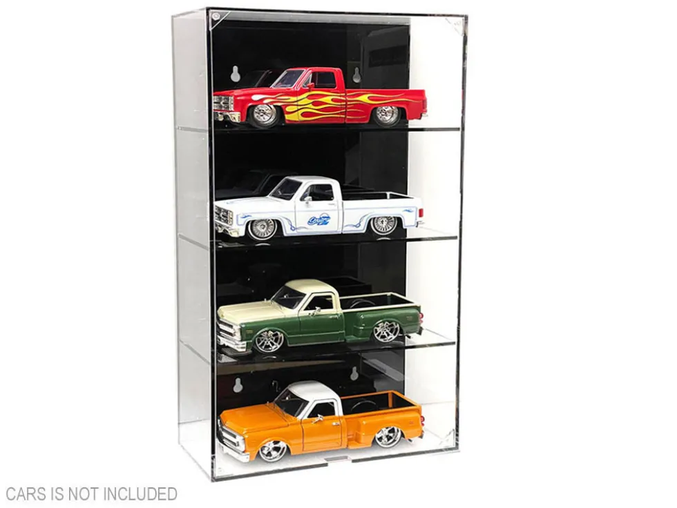 Showcase 4 Car Display Case Wall Mount with Black Back Panel Mijo Exclusives for 1/24 1/25 Scale Models MJ1019BK