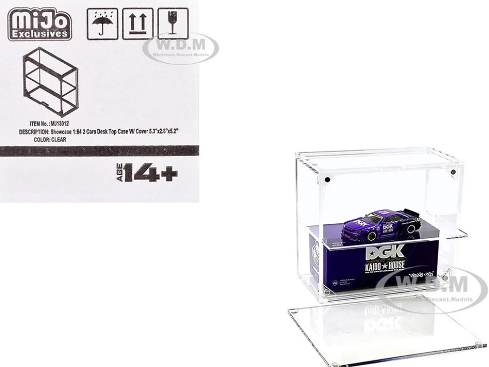 Showcase 2 Cars Desk Top Display Case with Cover "Mijo Exclusives" for 1/64 Scale Models