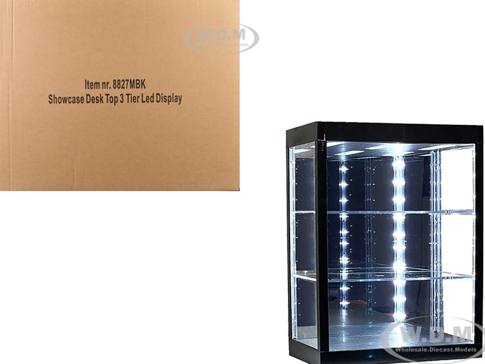 Showcase 3 Tier Display Case with Mirror Back Panel and LED Lights for 1/64-1/18 Scale Models