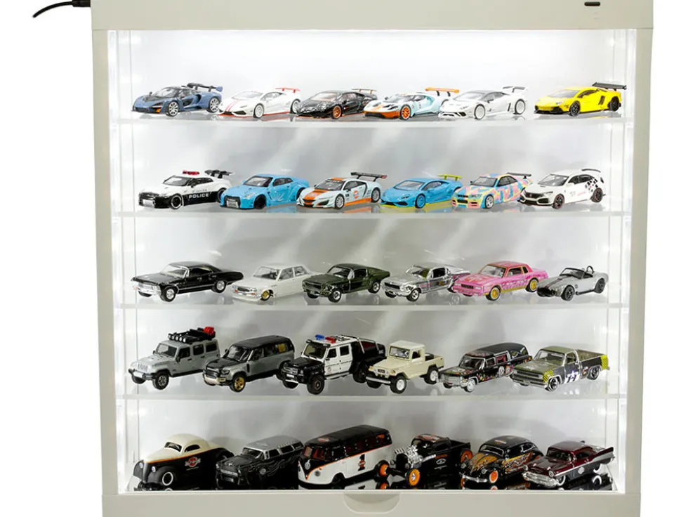 Showcase Wall Mount 5 Tier Display Case White with White Back Panel Mijo Exclusives for 1/64-1/43 Scale Models MJ8850W