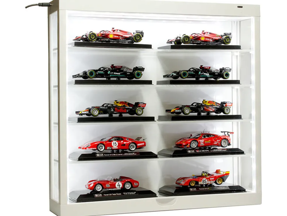 Showcase Wall Mount 5 Tier Display Case White with White Back Panel Mijo Exclusives for 1/64-1/43 Scale Models MJ8850W