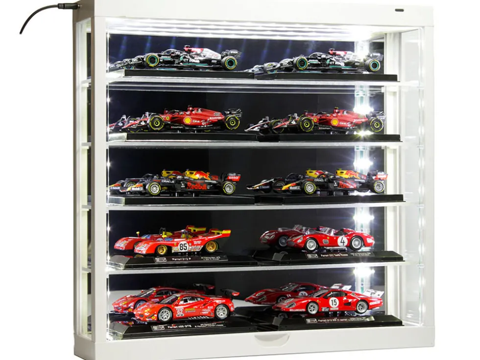 Showcase Wall Mount 5 Tier Display Case White with Mirror Back Panel Mijo Exclusives 1/64-1/43 Scale Models MJ8850MW