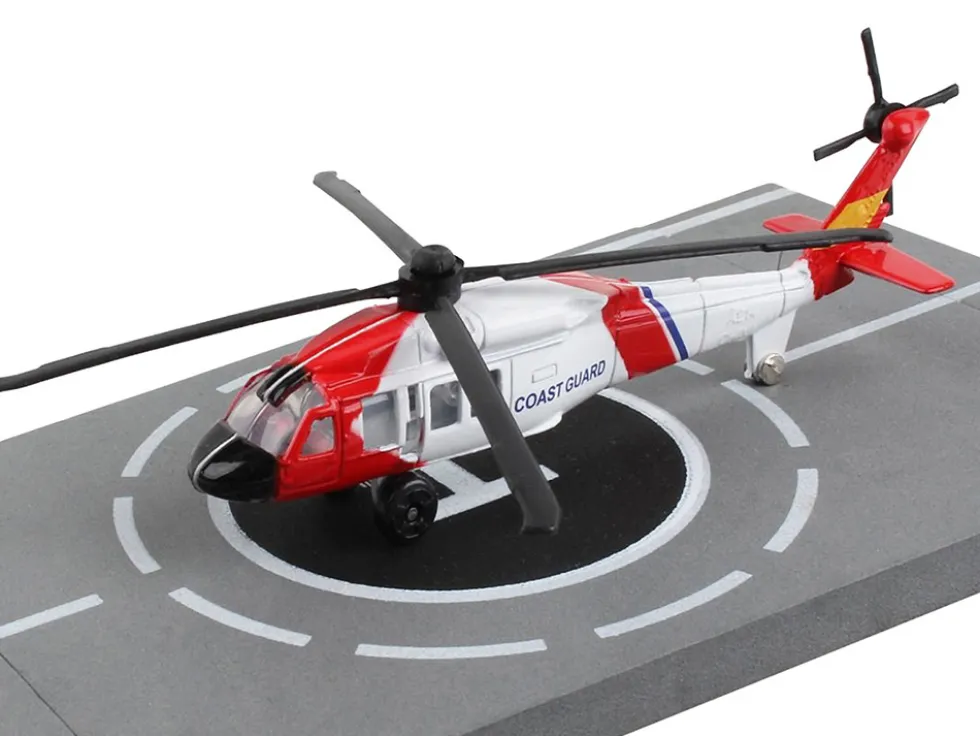 Sikorsky HH 60J Jayhawk Helicopter White and Red United States Coast Guard with Runway Section Diecast Model Runway24 RW075