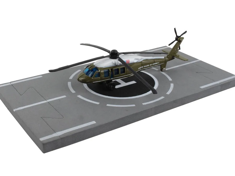 Sikorsky VH 60 White Hawk Helicopter Olive Drab with White Top United States Presidential Helicopter Marine One with Runway Section Diecast Model Runway24 RW235