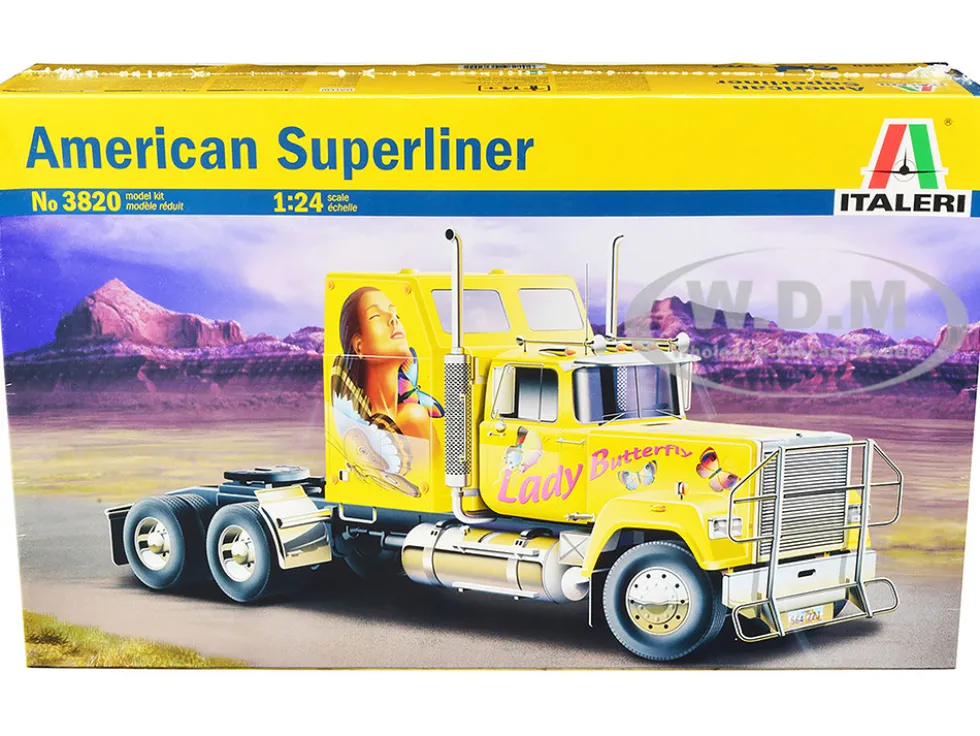 Skill 5 Model Kit American Superliner Truck Tractor Lady Butterfly 1/24 Scale Model Italeri 3820