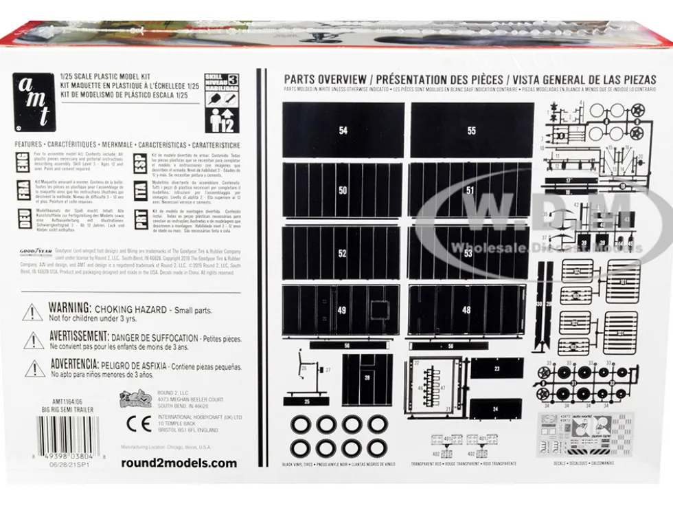 Skill 3 Model Kit Big Rig Semi Trailer 2 Pallets 2-In-1 Kit 1/25 Scale Model AMT AMT1164