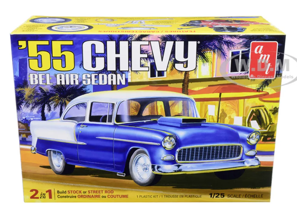 Skill 2 Model Kit 1955 Chevrolet Bel Air Sedan 2 in 1 Kit 1/25 Scale Model AMT AMT1119 M