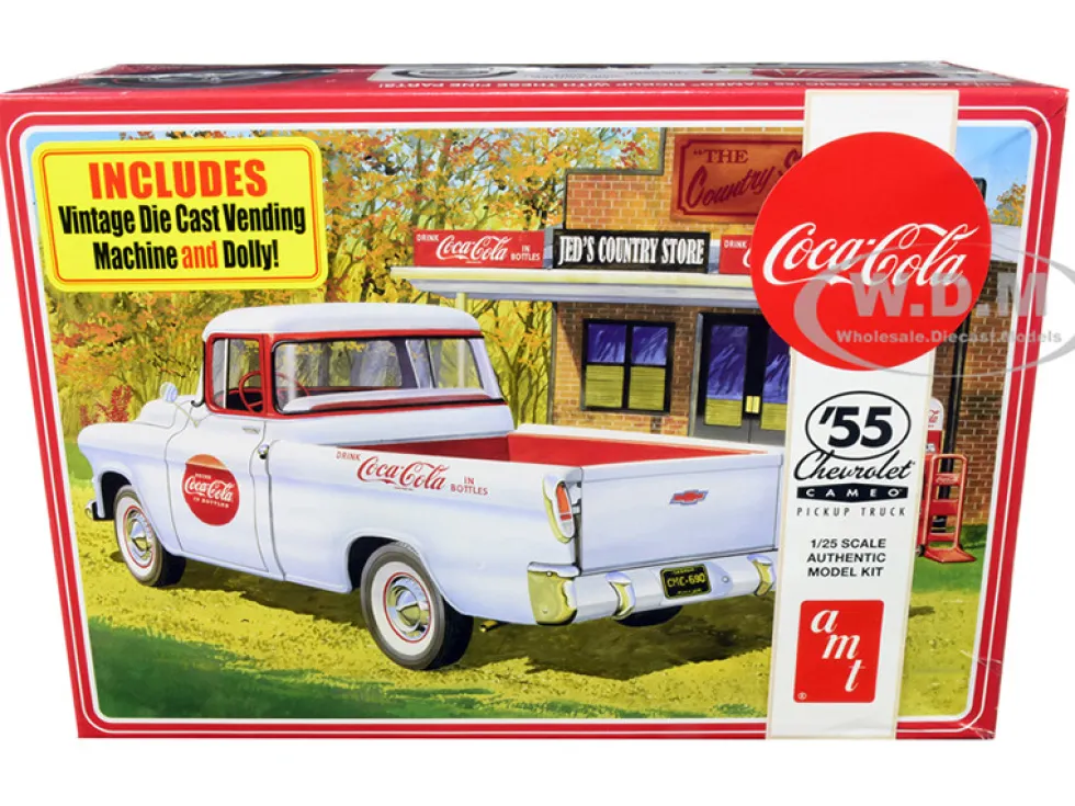 Skill 3 Model Kit 1955 Chevrolet Cameo Pickup Truck Coca Cola Vintage Vending Machine and Dolly 1/25 Scale Model AMT AMT1094