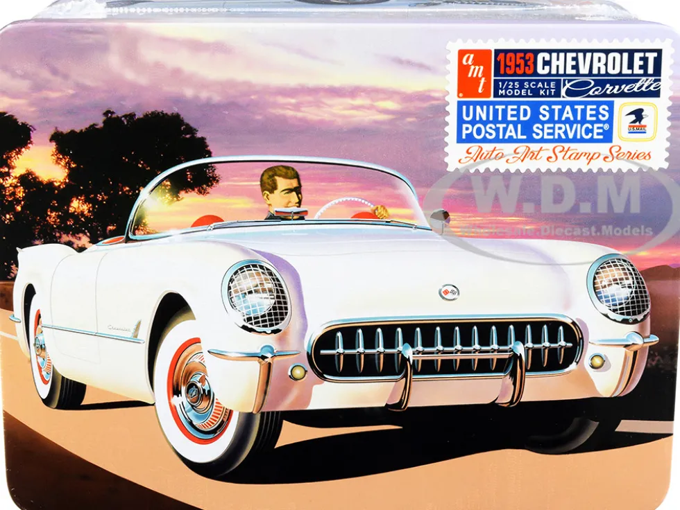 Skill 2 Model Kit 1953 Chevrolet Corvette USPS United States Postal Service Themed Collectible Tin 1/25 Scale Model AMT AMT1244