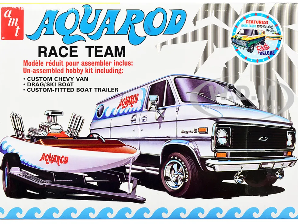 Skill 2 Model Kit Chevrolet Custom Van Drag/Ski Boat Trailer Aqua Rod Race Team 1/25 Scale Model AMT AMT1338Skill 2 Model Kit Chevrolet Custom Van Drag/Ski Boat Trailer Aqua Rod Race Team 1/25 Scale Model AMT AMT1338