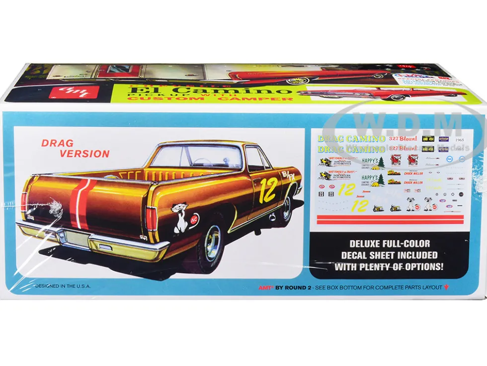 Skill 2 Model Kit 1965 Chevrolet El Camino with Camper 3 in 1 Kit 1/25 Scale Model AMT AMT1364