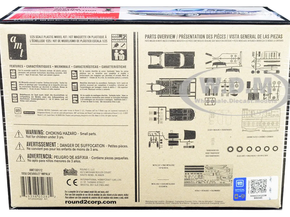 Skill 2 Model Kit 1958 Chevrolet Impala Ala-Impala 3-in-1 Kit 1/25 Scale Model AMT AMT1301
